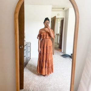 Rust brown off-shoulder ruffled maxi dress - Size M